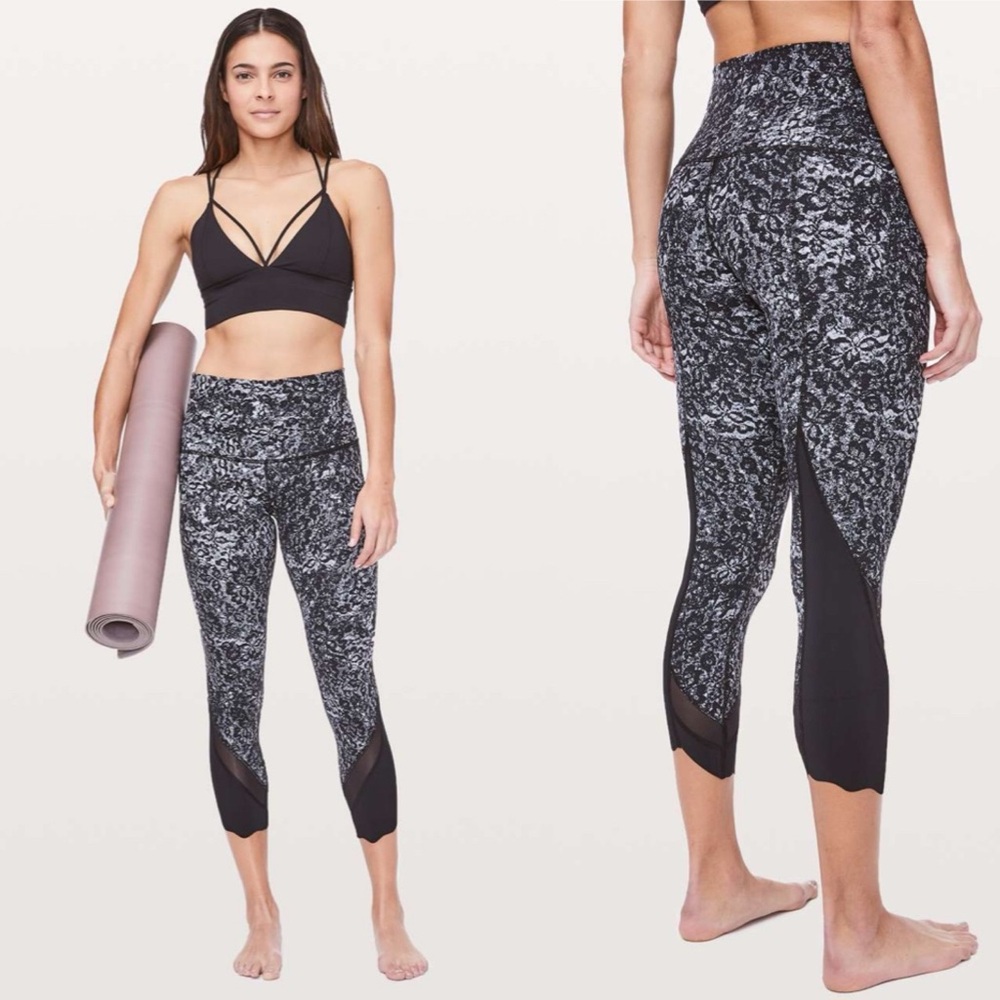 Lululemon Wunder Under Crop II (Special Edition) *Scallop 24” Ice Grey Black